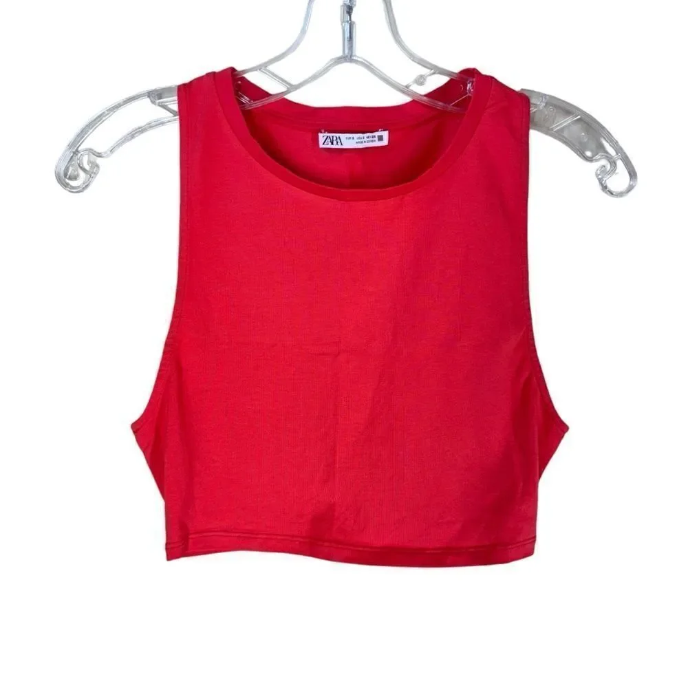 Zara Cropped Tank Top in Red Stretch Cotton in Size Small